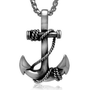 China 925 Silver Plated Titanium Steel Necklace with Anchor Pendant for Men(SP408) factory
