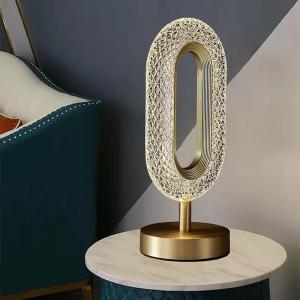 China Modern Bedroom Bedside Table Lamp Gold Acrylic Metal LED Table Lamp factory