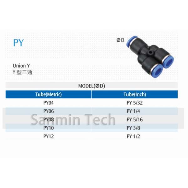 PY Air Compressor Pneumatic Union Y Fitting Quick Connecting PU Tube Accessories Push In Fitting Sanmin
