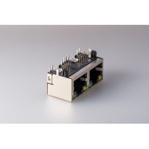 Shielded RJ45 Modular Jack RJ45 Magjack 8P8C 2 Port With LED Gold Plated