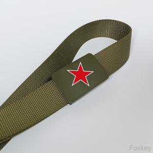China Army Green Military Nylon Belt With Plastic Buckle 3 Inch Red Star Printed on sale