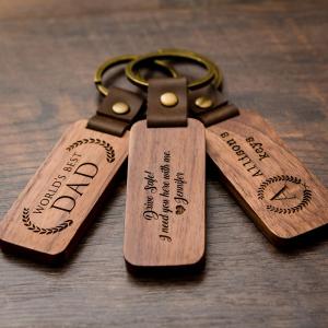 China Custom Gift Engraved Wood Keychain Walnut For Home Car Office 4.5 X 1in on sale