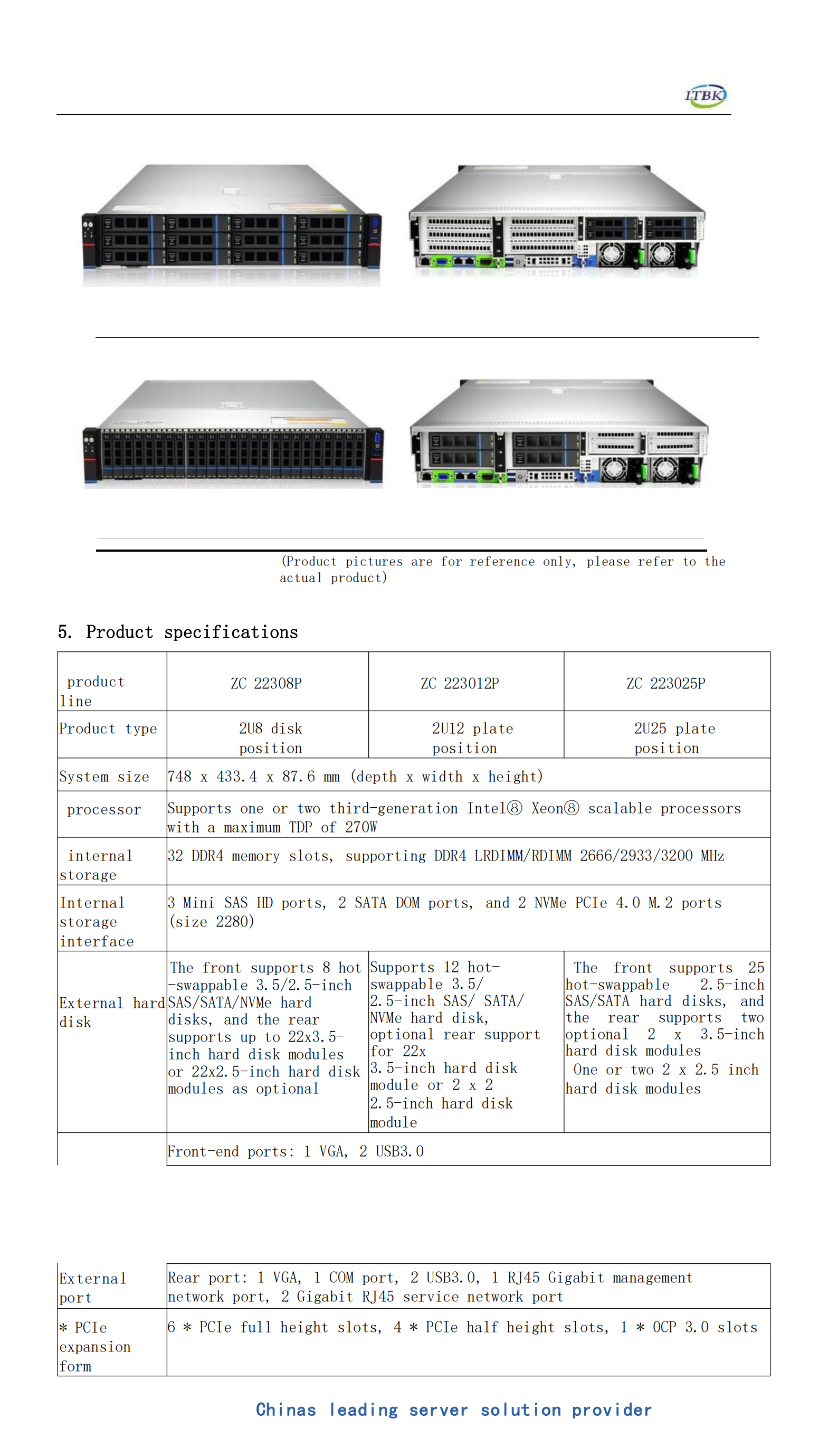 ITBK ZC 2230 2U Rack Server with Intel Xeon3 and 32 DDR4 Slots
