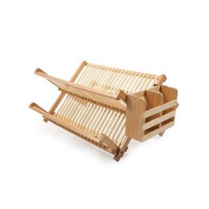 China Wood Color Bamboo Kitchen Rack , Bamboo Dish Rack With Utensil Holder factory