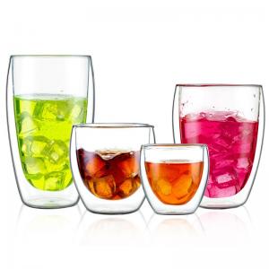 China 450ml 650ml Personalized Glass Cup  Clear Double Wall Glass Mug factory
