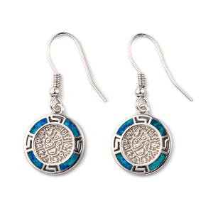 China 925  With Sterling Silver Greek  Key  Blue   Meander Opal  Phaistos Disc Dangle  Women Earrings factory