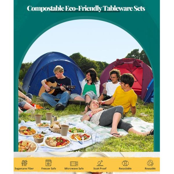 100% biodegradable Paper Tableware Sugarcane Bagasse Disposable Plates Sets Dinnerware