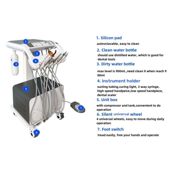 Luxury Dental Trolley Cart Movable Dental Treatment Desk Portable Dental Unit with Teeth Whitening LED Lamp