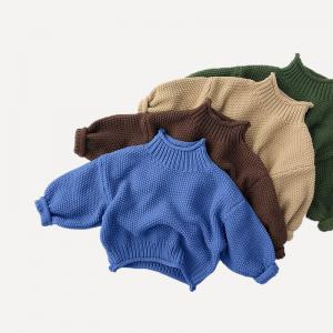 China Custom Baby Turtleneck Sweater Hand Knitted Cotton Pullover Chunky Sweater factory
