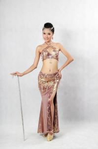 China Sexy Brown Halter Neck Metallic Floor Length Bras & Skirt for Women Belly Dancing Clothes factory
