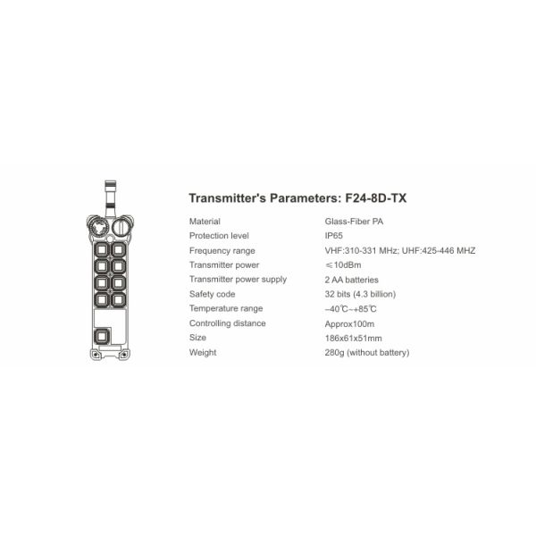 A24-8D 8 dual double speed push buttons radio remote control system F24-8D-TX emitter