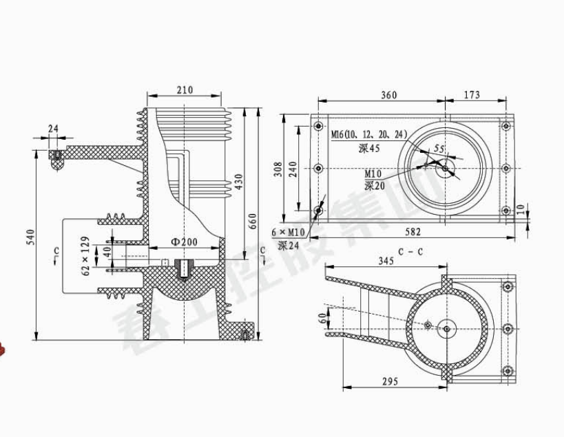 36kv Epoxy Resin VT Spout Bushing Insulation Contactor Box With Right And Left Outlet For Switch Cabinet