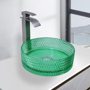 China Transparent Green Wall Mounted Glass Bowl Basin Bathroom Wash Basins factory