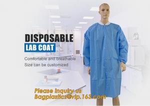 China High Quality Lab Coats Disposable Medical Laboratory Coat Doctors SMS Disposable Lab Coat With Knit Cuffs and Collar factory