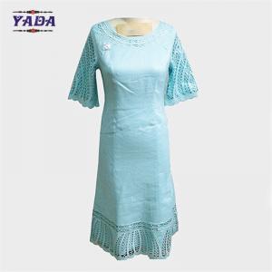 China Newest vintage half sleeves polyester long europe women's slim fit dress cheap China clothing with low price on sale