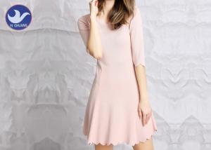 China Water Ripple Edge Pink Knitted Jumper Dress Half Sleeves Nipped Waist For Summer factory