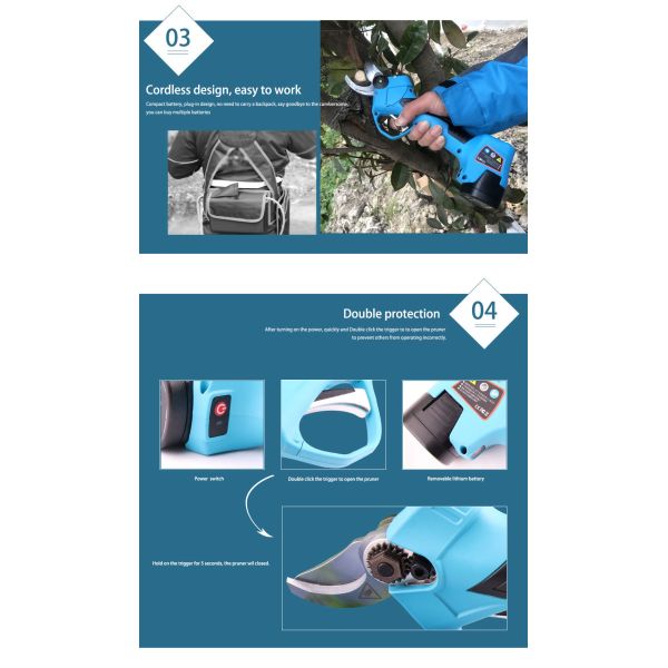 16.8V 2.5CM Battery Orchard Pruer Electric Pruning Scissors Shears with Finger Protection
