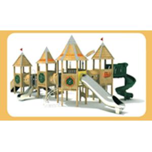 China Climbing Net Wooden Playset With Slide , Small Wooden Slide Commercial Colorful on sale