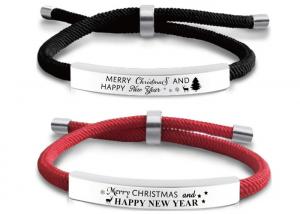 China Bracelet Christmas gift black red rope stainless steel bracelet braided rope engraved words heart logo picture yiwu factory