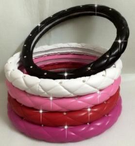 China Crystal Crown covered Leather Car Steering Wheel Cover Diamond Steering Covers Cases For Women/Girls factory