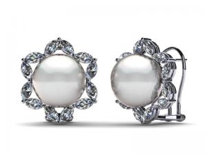 China 14K White Gold Jewelry & White Freshwater Cultured Pearl Marquise Earring on sale