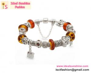 China Fashion European Silver Plated Charm Beads Bracelet Jewelry amber colour silver owl Charm factory