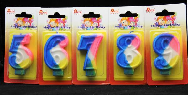 China Rainbow Color 0-9 Number Birthday Candles Handmade factory
