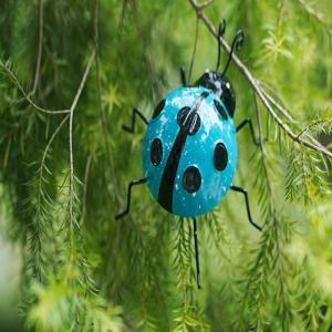 China Metal Garden Ornaments Metal Crafts Blue Ladybug Tree Decoration on sale