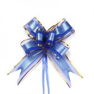 China 36mm Christmas Ribbon Pull Bows Bark Organza Ribbon Blue Color factory