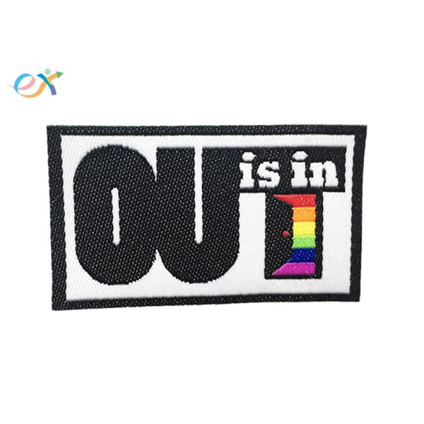 Out Letter Woven Logo Patch Rectangle Shape Laser Cut Border With Paper Coated