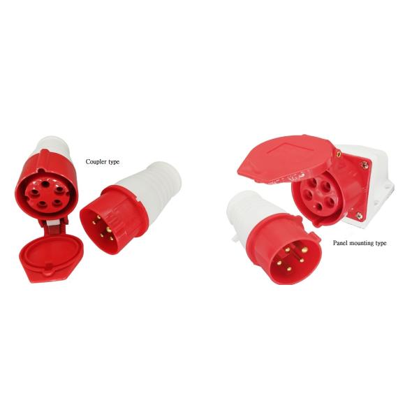 Industrial Plug 3 Phase Socket 5 Pins 3P+N+E 16A PP Material Housing Brass Contact Pins