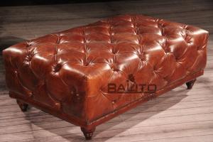 China classical old style antique club rectangle leather ottoman on sale