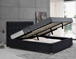 China Black Plush Velvet Upholstered Gas Lift Bed Stain Resistant With Four Metal Feet factory