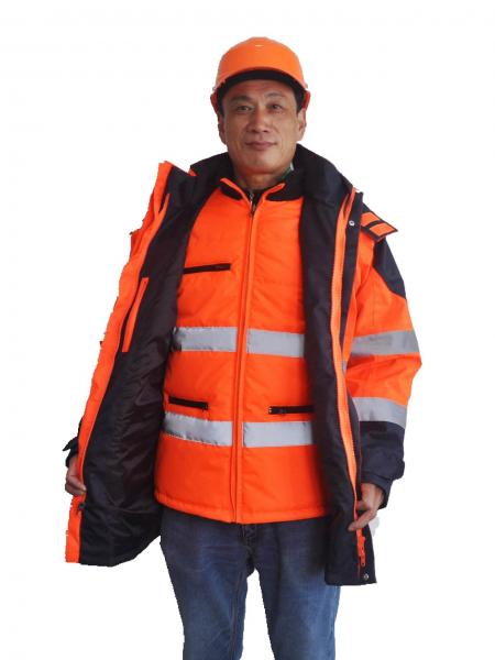 China 5 In 1 Hi Vis Winter Work Jackets , Winter Safety Jackets Reflective With PU Waterproof factory