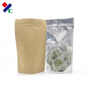 China ASTM Kraft Paper Front Clear Stand Up Zipper Pouch Tear Notch Food Grade factory
