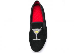 China Embroidery Mens Velvet Loafers Mens Black Smoking Slippers With Wine Glass Design factory
