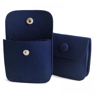 China Snap Button Custom Packaging Solutions Ring Earing Storage Pouch Packaging Blue Microfiber factory