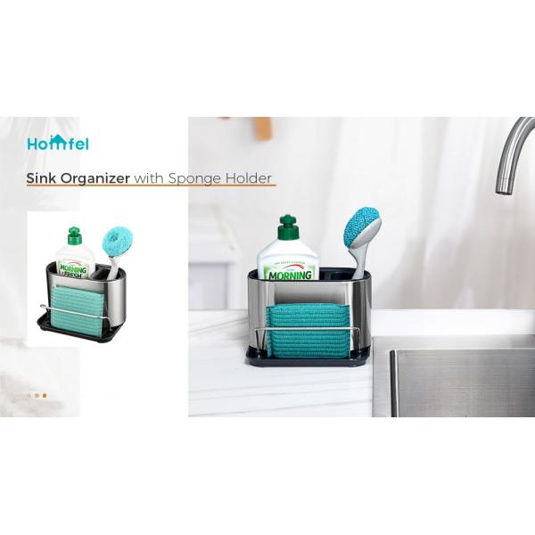 Functional Kitchen Space Selection Supported Stainless Steel Kitchen Sink Organizer With Sponge Holder And Drainer Rack