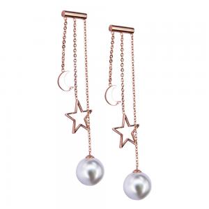 China Fashion jewelry moon star hanging pearl earring rose gold stud earring sets on sale