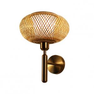 China Round Bamboo Wicker Rattan Wall Sconce 3500K For Indoor Bathroom factory
