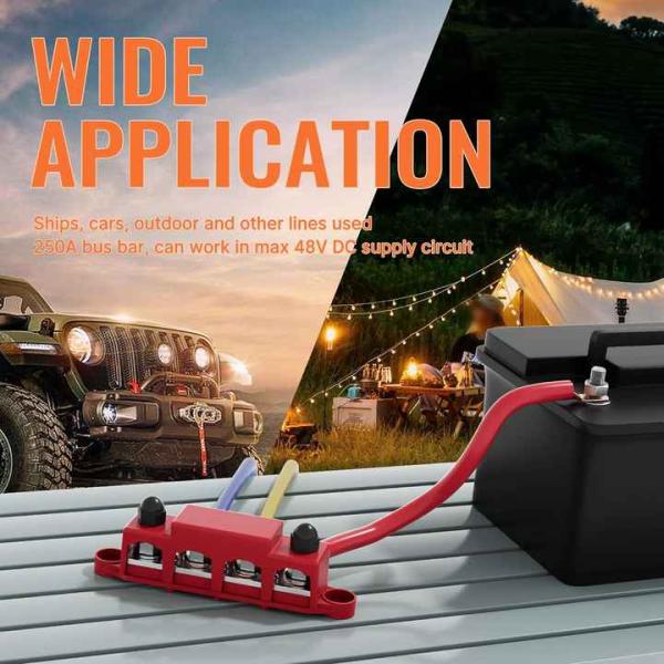 250A 12V 3/8" 4 Stud Power Distribution Block For Auto / Marine Battery