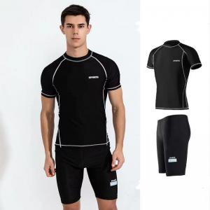 China Simple Two Piece Mens Swimsuit Short Sleeved Male Swimming Costume factory