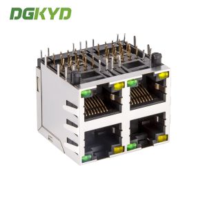 Metal Shielded 2X2 double deck 4 port RJ45 connectors without transfomer RJ45