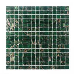 China Classical Retro Style Green Glass Mosaic Tiles With Gold Line Bathroom Toilet Background Wall Tiles factory