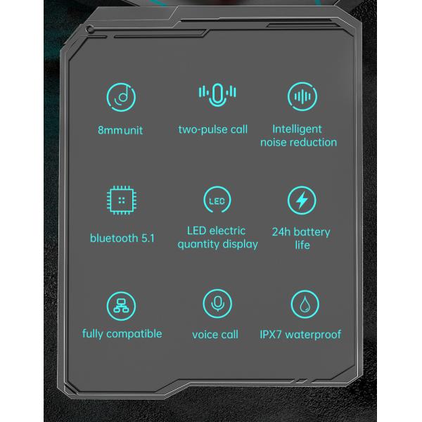 Wireless gaming earphone with mic touch control HiFi Stereo earbuds for iPhone Android