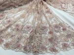 47 Inch Pink Embroidered Heavy Beaded Lace Fabric By The Yard With Scalloped