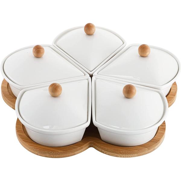 Circular Sector Shape Ceramic Divided Plate Tray For Appetizer Chips