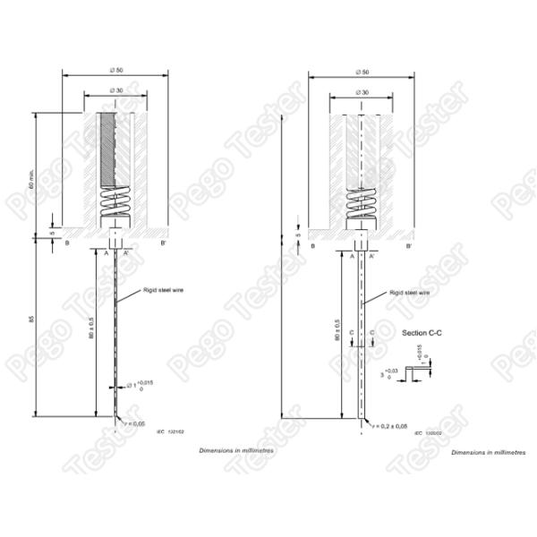 Metal Nylon IEC60884-1 20N Test Gauges Probes 3mm Wire