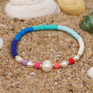 China Bohemia Style Freshwater Pearl Bracelet , rainbow multicolor Polymer Clay Bracelets on sale