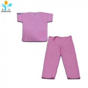 China Disposable Non Woven Coverall Suit For Patient SMS Scrub Suit With V Collar on sale